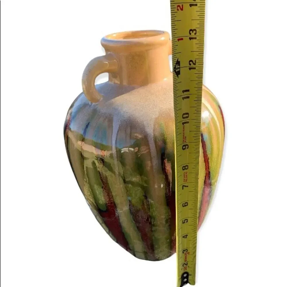 Vintage Gold Glitter Green Extra Large Drip Glaze Pottery Bud Vase
